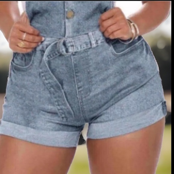 Vintage 90’s Stone Wash Style Button Bandage Design High Waist Overalls shorts - Picture 10 of 16